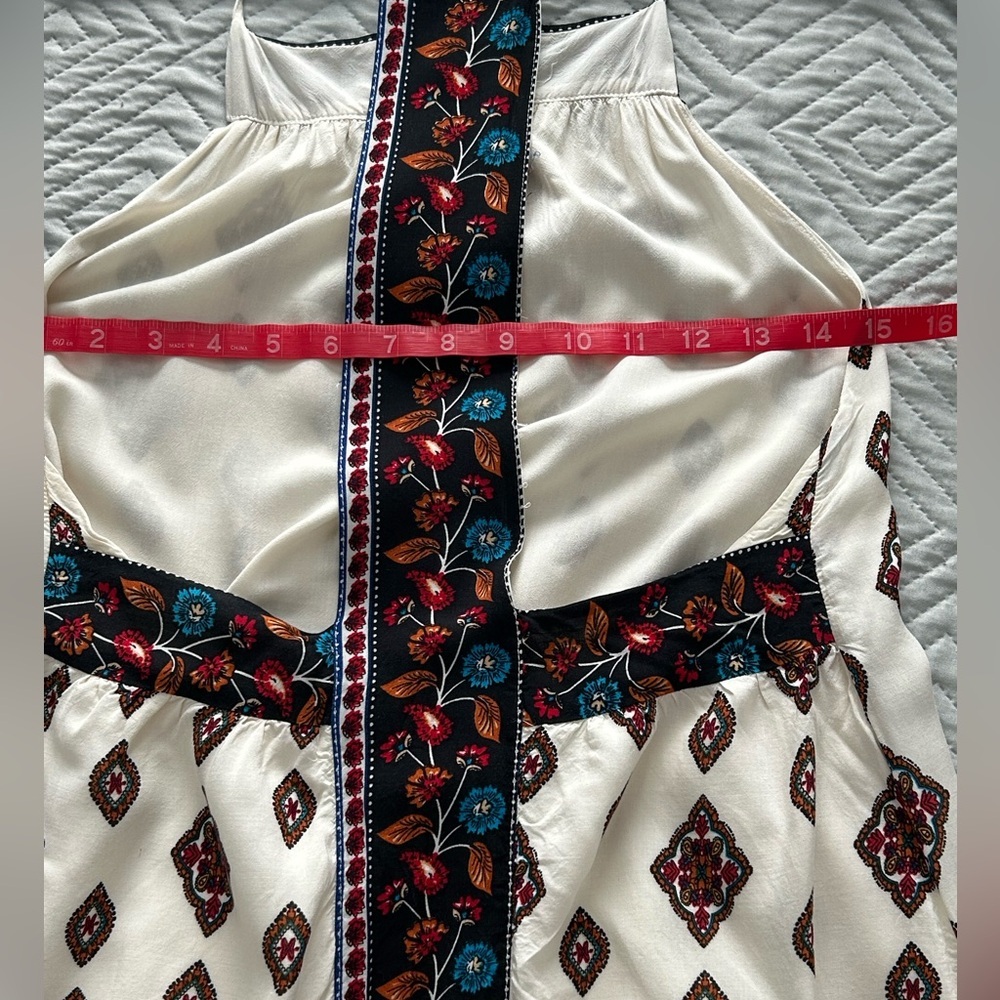 Solemio Cream and Blue Boho Mini Dress - Picture 9 of 13